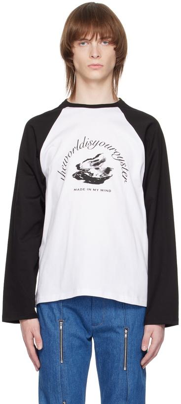 Photo: The World Is Your Oyster Black & White Graphic Long Sleeve T-shirt