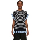 JW Anderson Navy and Off-White Wool Pom-Pom Sleeveless Sweater