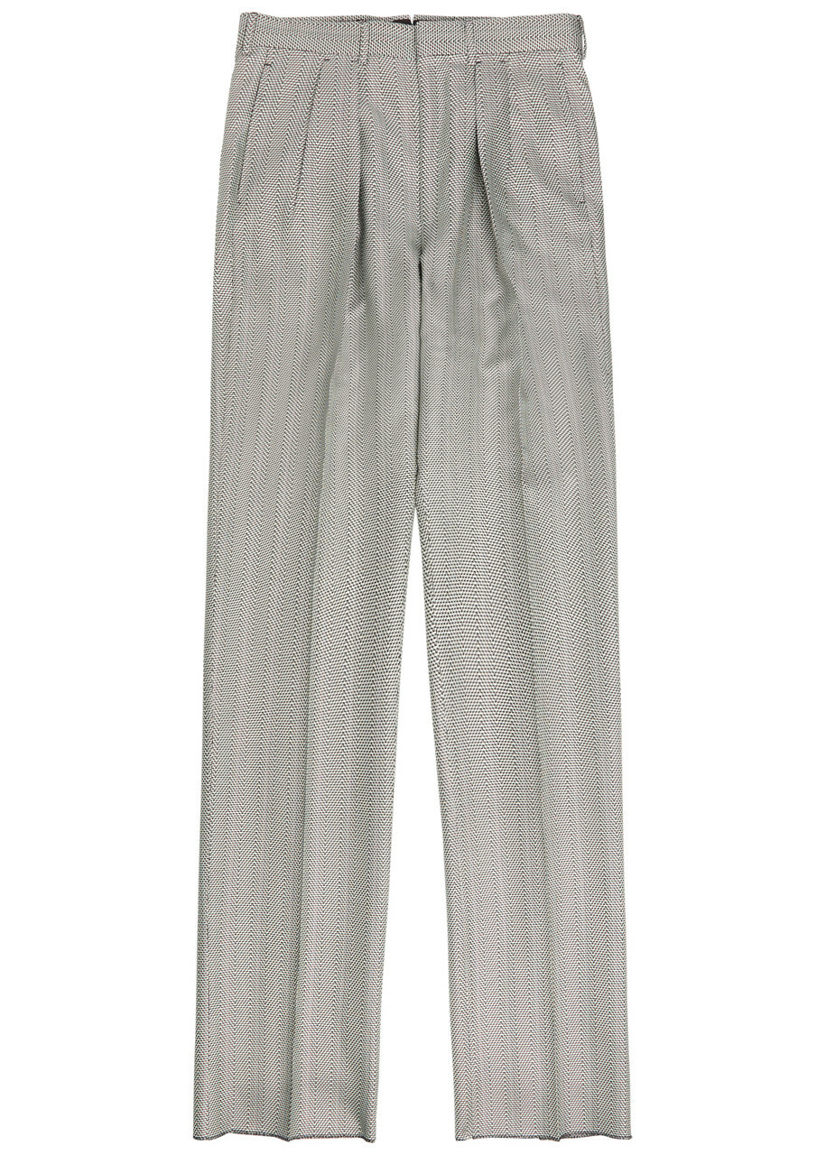 Tom Ford Herringbone Tapered-leg Silk Trousers Black And White