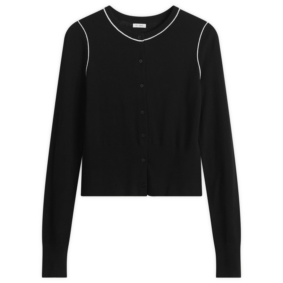 ST. Agni Women's Wool Fine Line Cardigan in Black/Off White