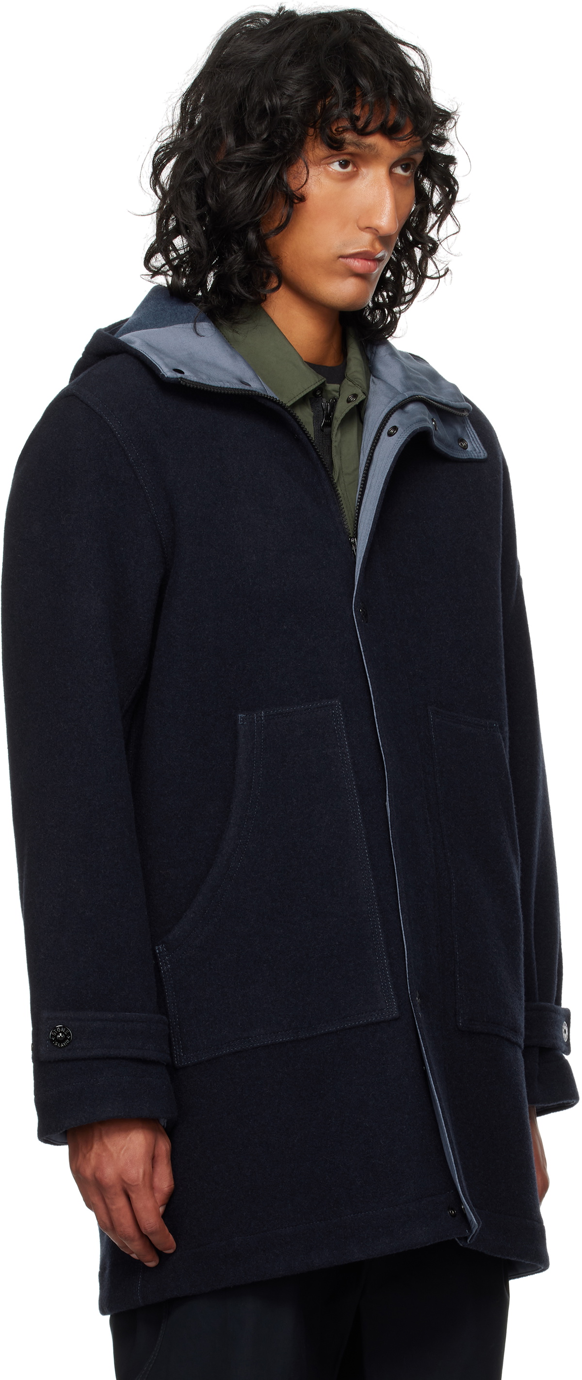Stone Island Navy 71330 Wool Nylon Panno Double Coat Stone Island