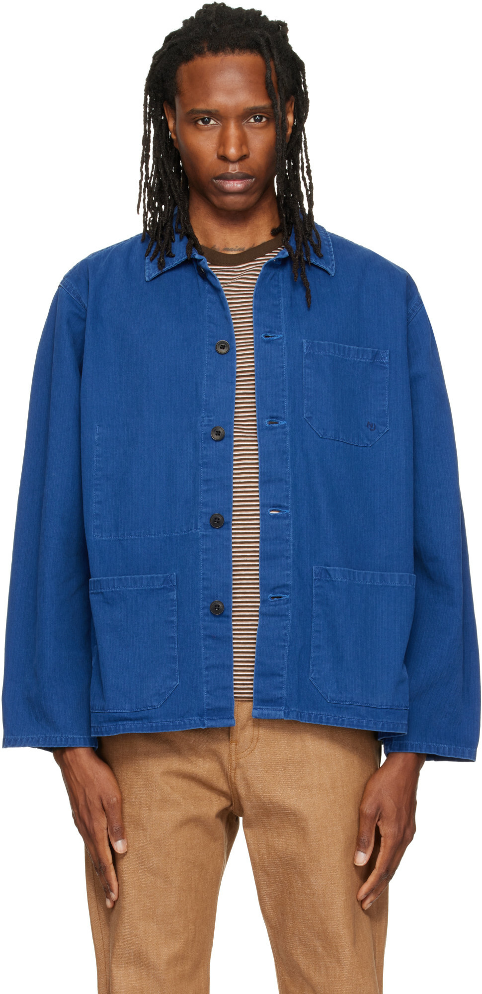 Nudie Jeans Blue Buddy Herringbone Chore Jacket