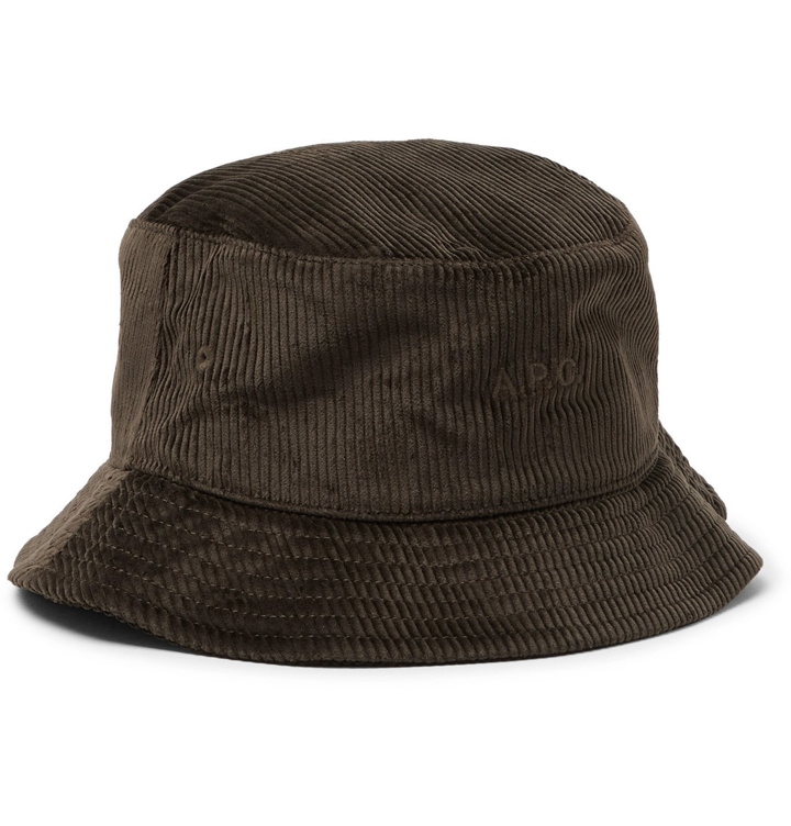 Photo: A.P.C. - Alex Logo-Embroidered Cotton-Corduroy Bucket Hat - Green