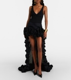 Saint Laurent Asymmetric ruffled silk gazar miniskirt