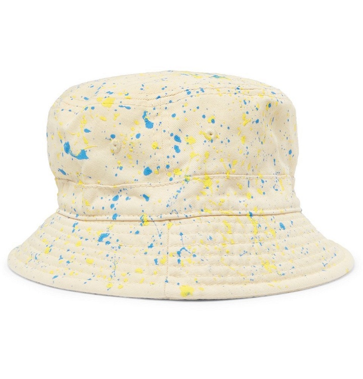 Photo: Palm Angels - Paint-Splattered Cotton-Twill Bucket Hat - White