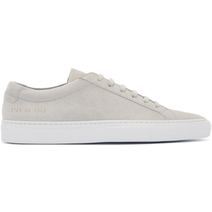 Photo: Common Projects Grey and White Suede Original Achilles Low Sneakers 
