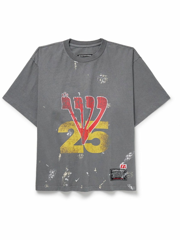 Photo: RRR123 - Love Stuff Paint-Splattered Logo-Print Cotton-Jersey T-Shirt - Gray