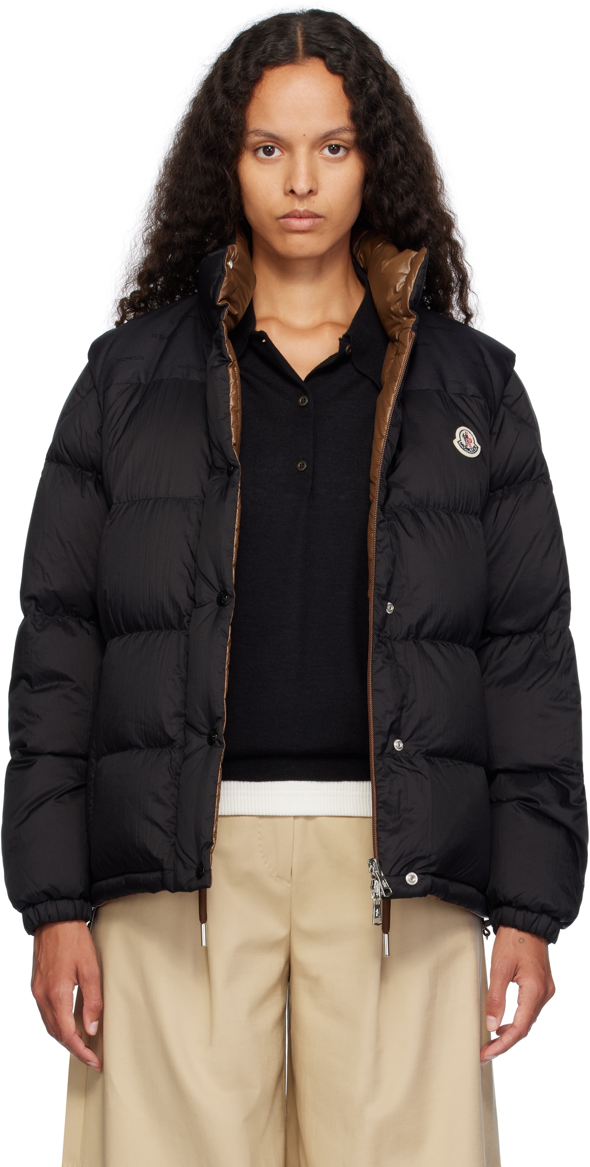 Moncler Black & Brown Verone Short Reversible Down Jacket Moncler
