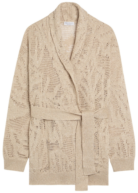 Photo: Brunello Cucinelli Embellished Linen-blend Cardigan Beige
