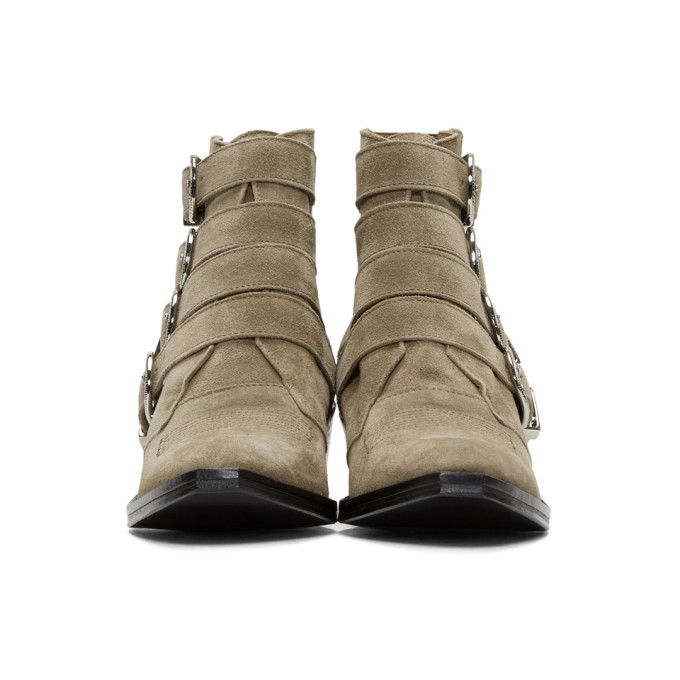 Toga Pulla Khaki Suede Four-Buckle Western Boots Toga Pulla