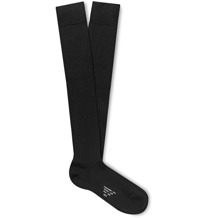 Photo: Charvet - Ribbed Cashmere, Wool and Silk-Blend Over-the-Calf Socks - Black