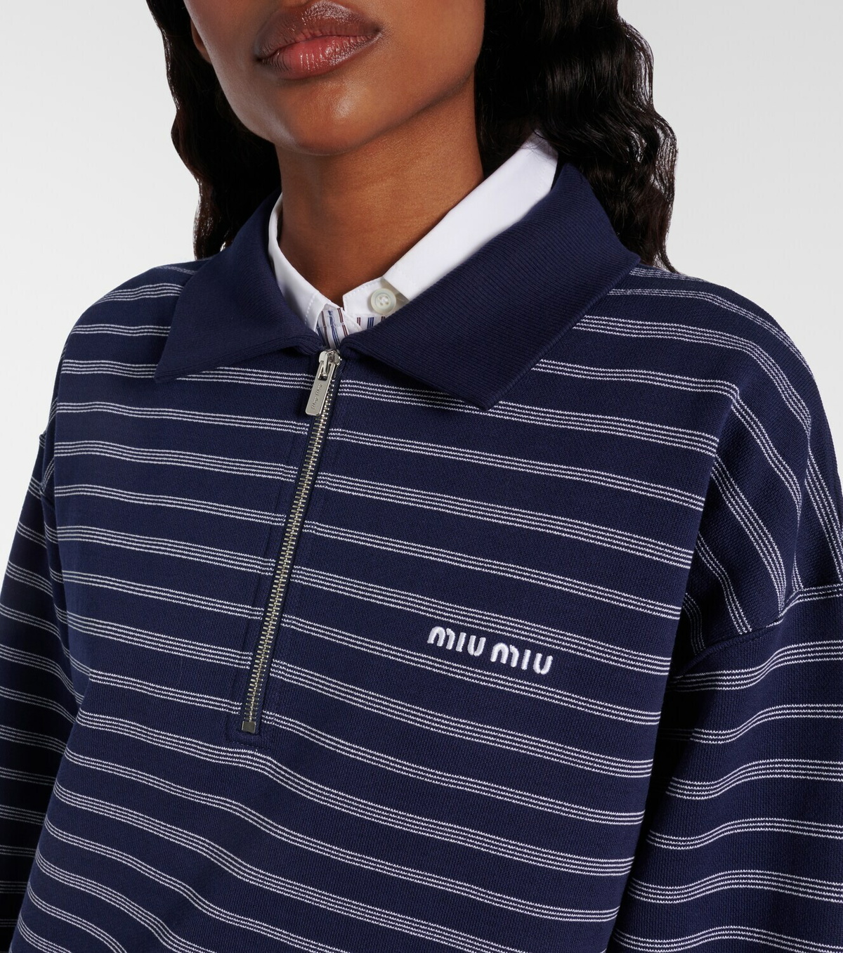 Miu Miu Striped cotton half-zip polo shirt Miu Miu