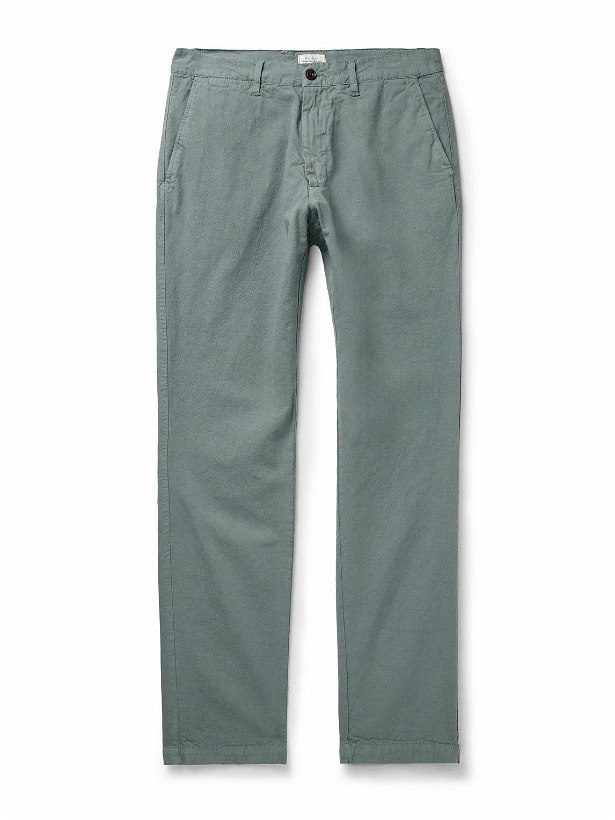 Photo: Hartford - Tyron Slim-Fit Straight-Leg Cotton and Linen-Blend Twill Trousers - Green