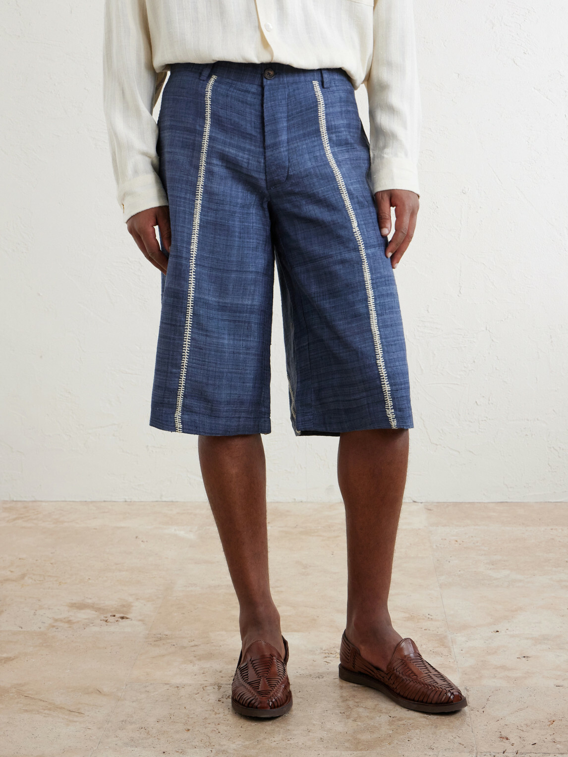 Kartik Research - Rabari Straight-Leg Embroidered Silk Shorts - Blue