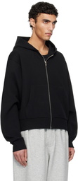 RECTO Black Logo Detail Zip-Up Hoodie