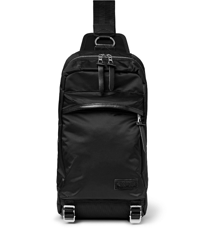 Photo: Master-Piece - Lightning Leather-Trimmed Nylon-Twill Sling Backpack - Black