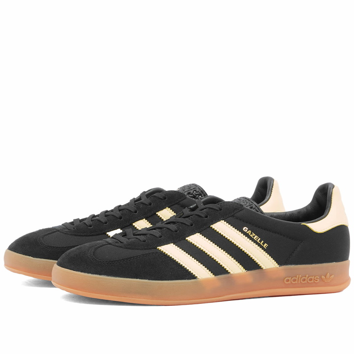 Photo: Adidas Men's Gazelle Indoor Sneakers in Core Black/Almost Yellow