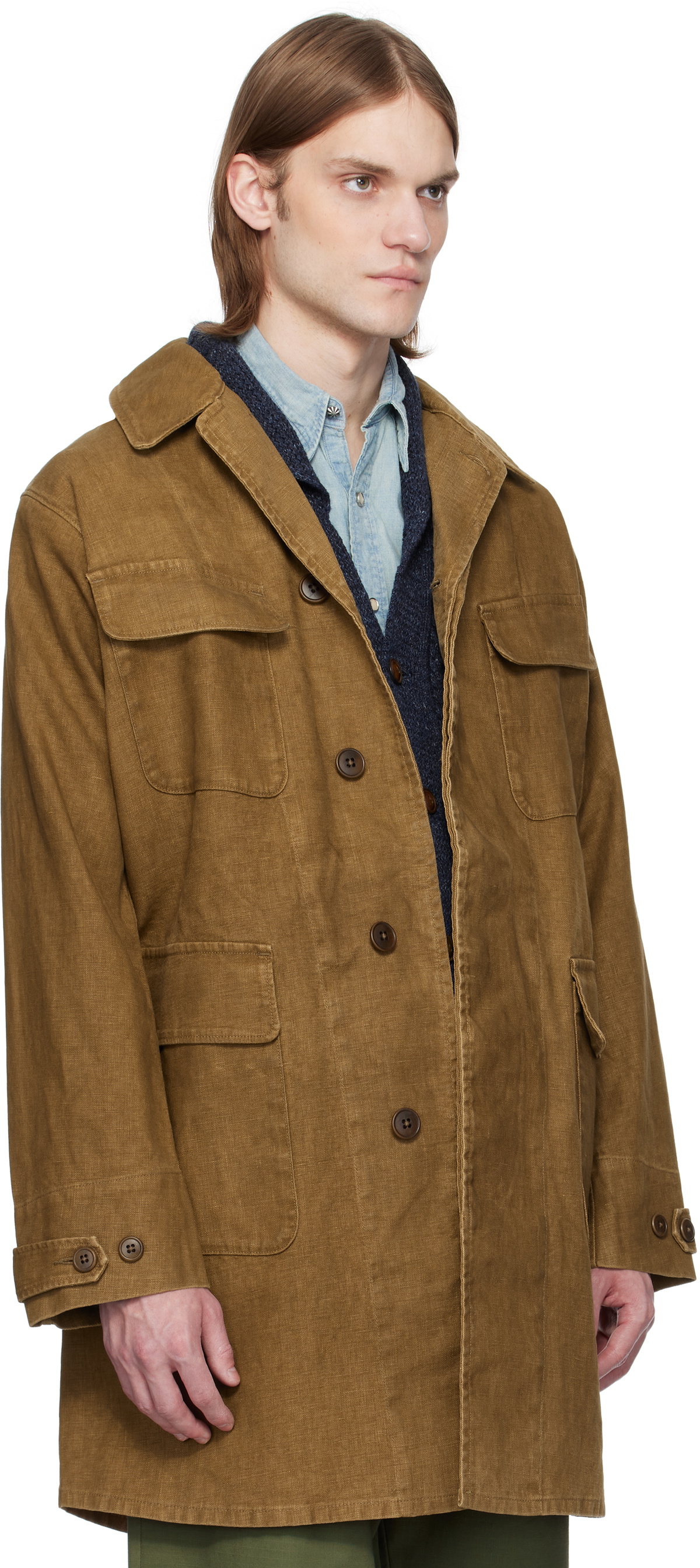 RRL Brown Bonded Linen Walking Coat RRL RRL Brown Bonded Linen Walking Coat RRL