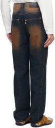 Juntae Kim Blue Gathered Corset Jeans