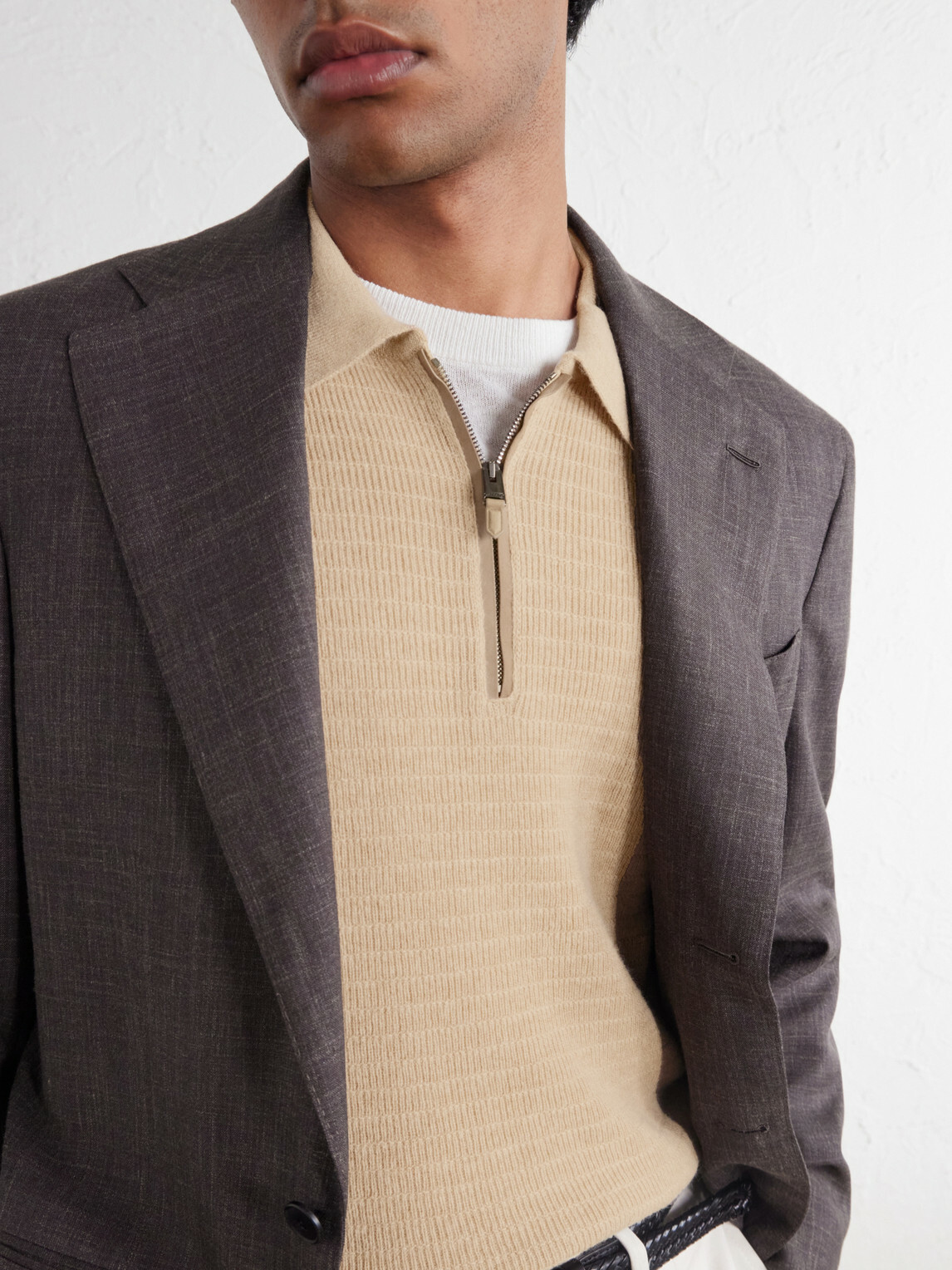 Canali - Mock-Rib Wool and Cashmere-Blend Half-Zip Polo Shirt - Neutrals