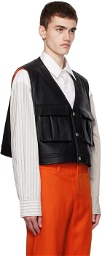 Feng Chen Wang Black Printed Faux-Leather Vest & Bomber Jacket