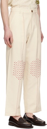 HARAGO Off-White Embroidered Wide Leg Trousers