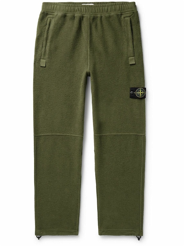 Photo: Stone Island - Tapered Logo-Appliquéd Garment-Dyed Cotton-Blend Fleece Sweatpants - Green