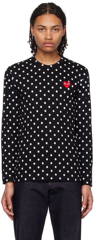 Photo: COMME des GARÇONS PLAY Black Polka Dot Long Sleeve T-Shirt