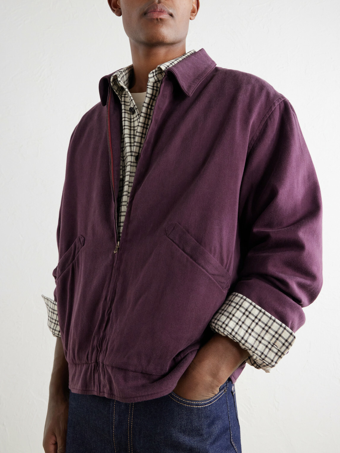 A.PRESSE - Silk-Blend Gabardine Bomber Jacket - Burgundy