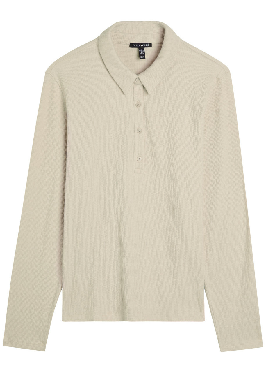 Eileen Fisher Henley Textured Cotton-blend Polo Shirt Beige