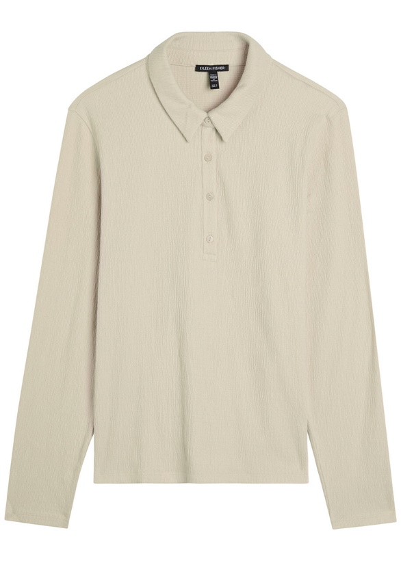 Photo: Eileen Fisher Henley Textured Cotton-blend Polo Shirt Beige