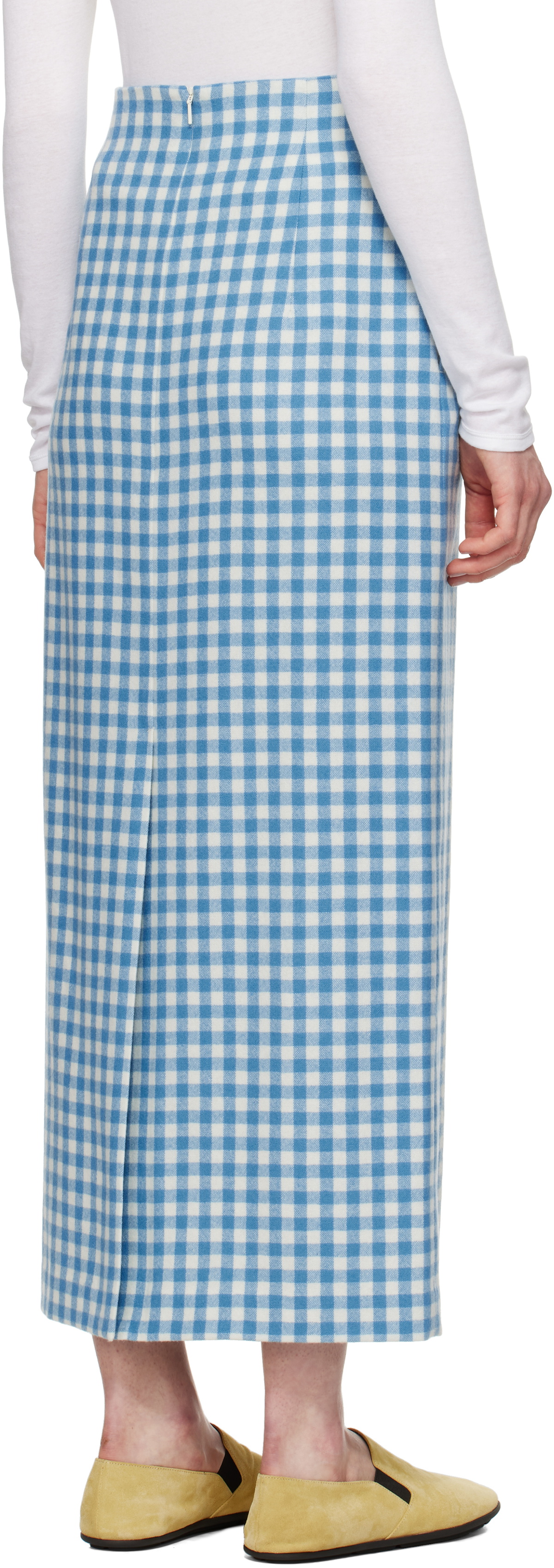 AURALEE Blue & White Airy Smooth Cashmere Maxi Skirt