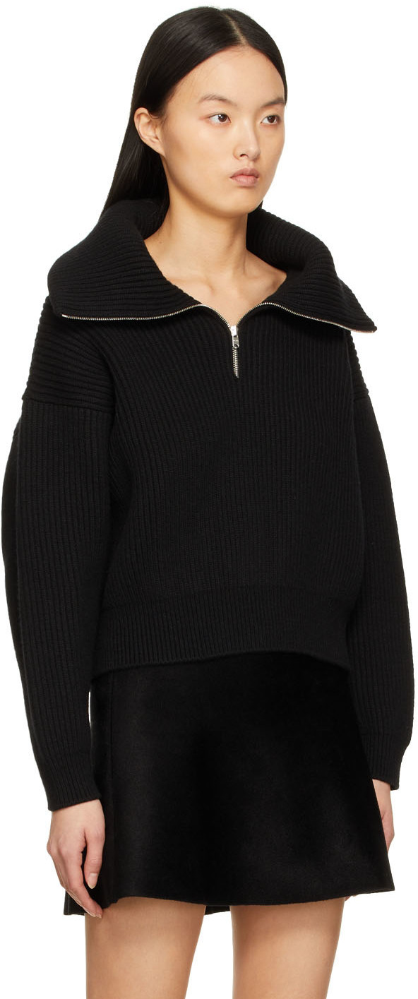 ALAÏA Black Rib Knit Zip-Up Sweater