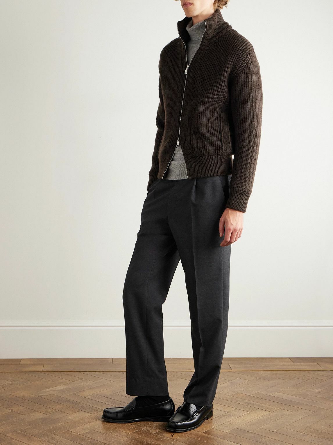 Valstar - Camionaire Ribbed Wool Zip-Up Sweater - Brown