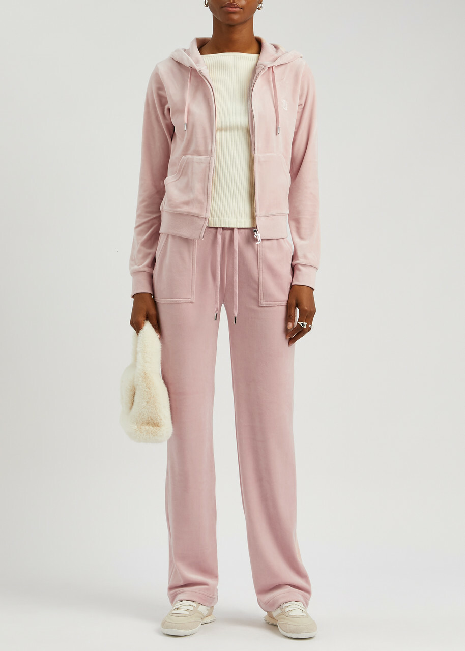 Juicy Couture Classic Robertson Hooded Velour Sweatshirt Light Pink