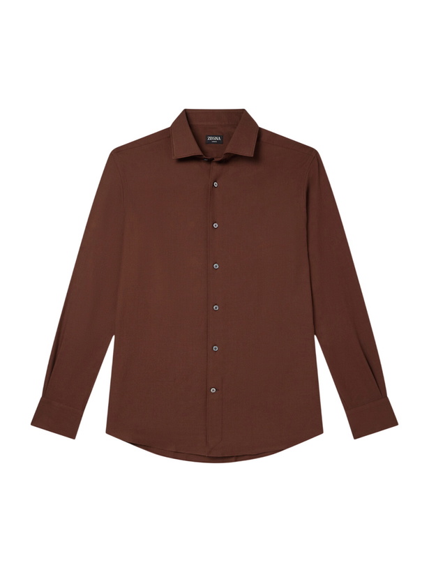 Photo: Zegna - Cotton and Cashmere-Blend Twill Shirt - Brown
