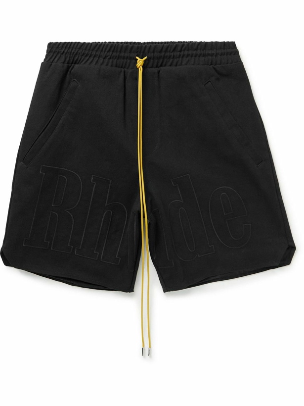 Photo: Rhude - Logo-Embroidered Cotton-Twill Drawstring Shorts - Black