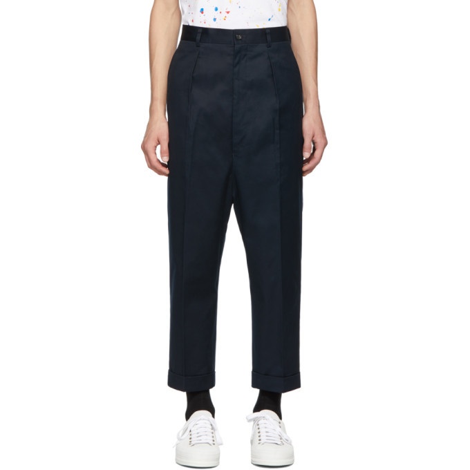 Photo: Comme des Garcons Homme Navy Cotton Twill Trousers
