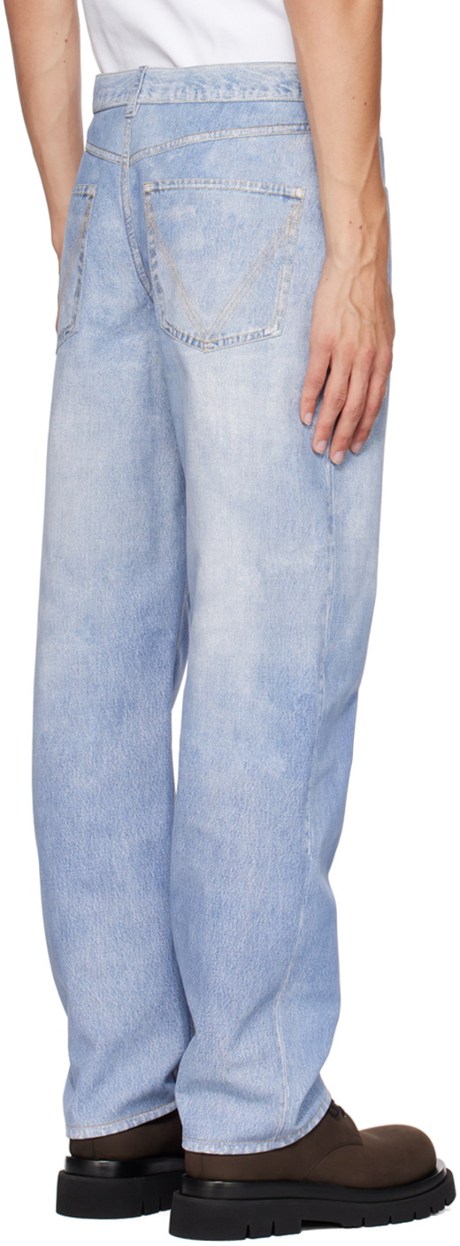 Blue Denim-print leather straight-leg trousers, Bottega Veneta
