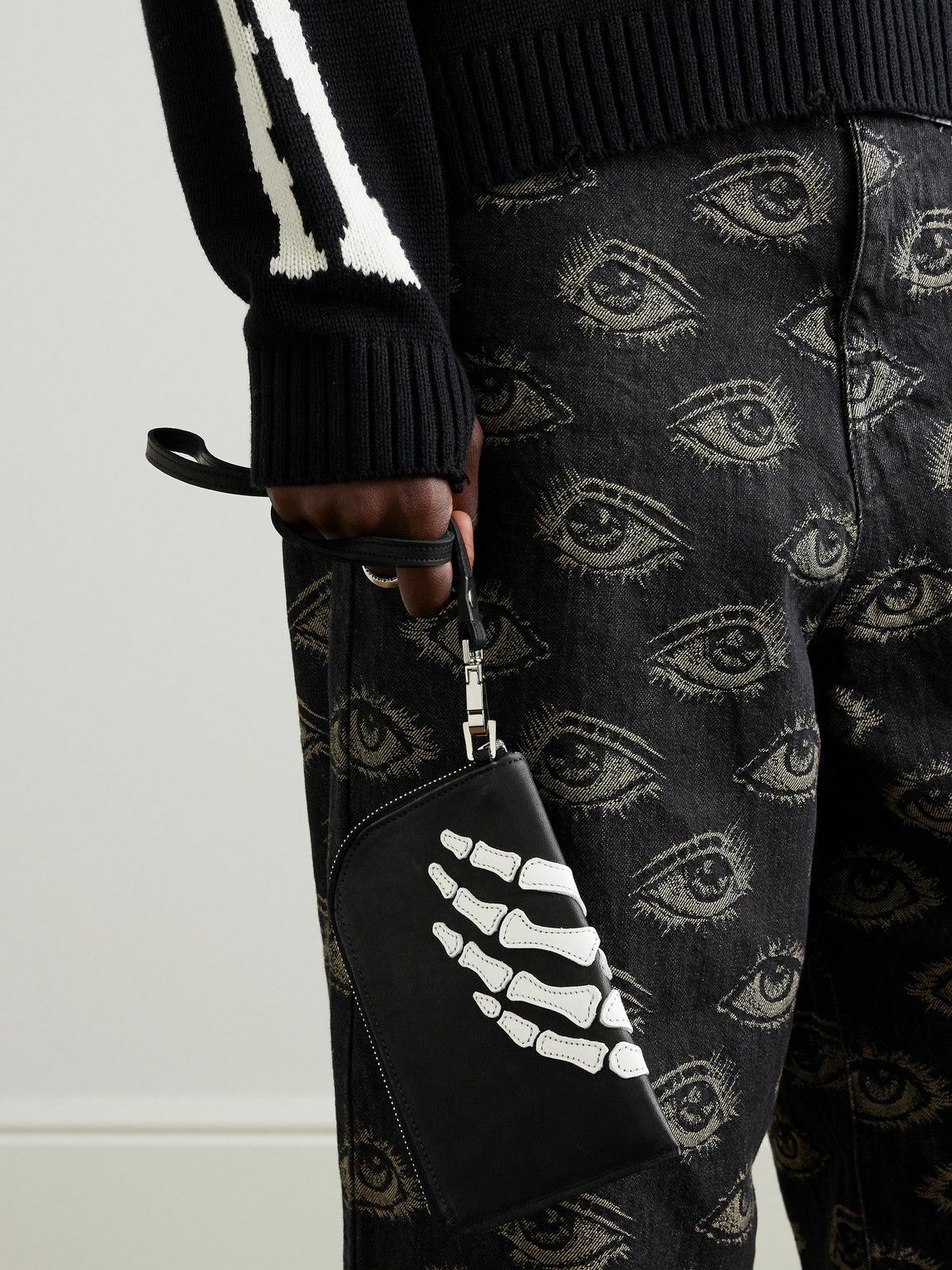 KAPITAL - Thumbs-Up Appliquéd Leather Pouch