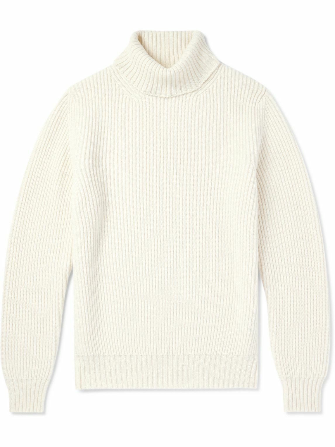 Anderson & Sheppard - Ribbed Wool and Cashmere-Blend Rollneck Sweater - Neutrals
