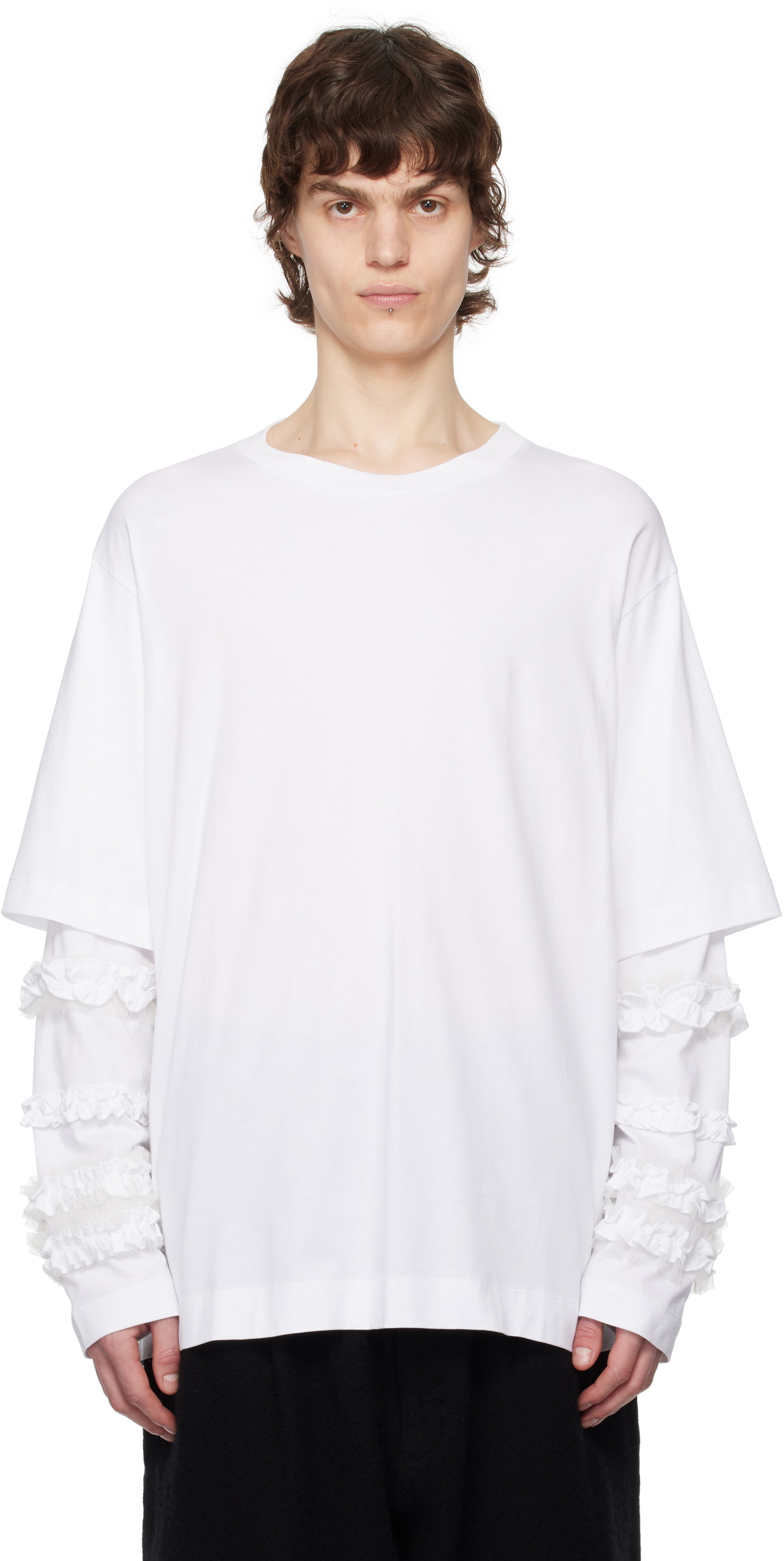 Simone Rocha White Layered Ruffle Frill Long Sleeve T-shirt Simone Rocha