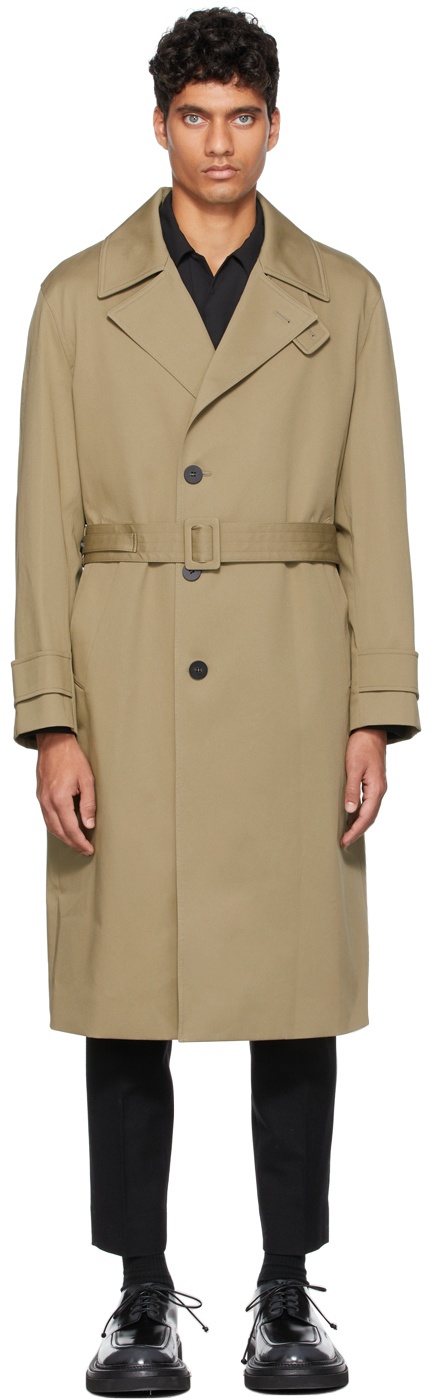 Solid Homme Beige Minimal Cotton Trench Coat Solid Homme