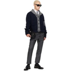 Thom Browne Navy & Gray 'Browne 65' Jersey Intarsia Shawl Collar Cardigan