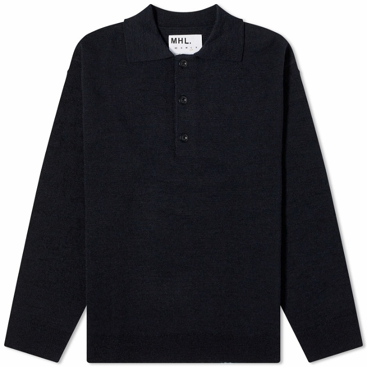 Photo: MHL by Margaret Howell Men's Oversized Knitted Long Sleeve Polo Shirt in Ink