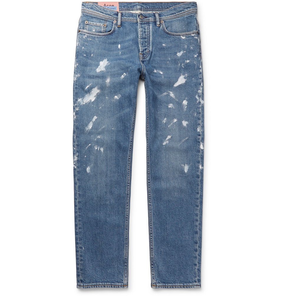 Acne Studios - River Tapered Paint-Splattered Stretch-Denim Jeans - Men - Mid denim