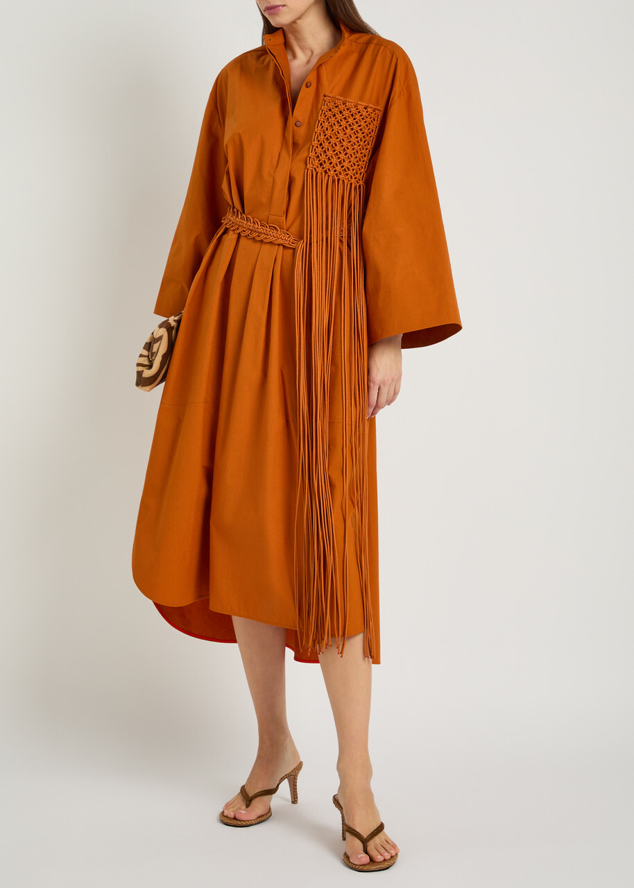 Roksanda Poska Belted Cotton-poplin Midi Dress Orange