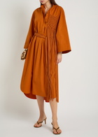 Roksanda Poska Belted Cotton-poplin Midi Dress Orange