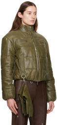 Saks Potts Khaki Franklin Leather Puffer Jacket & Gloves Set