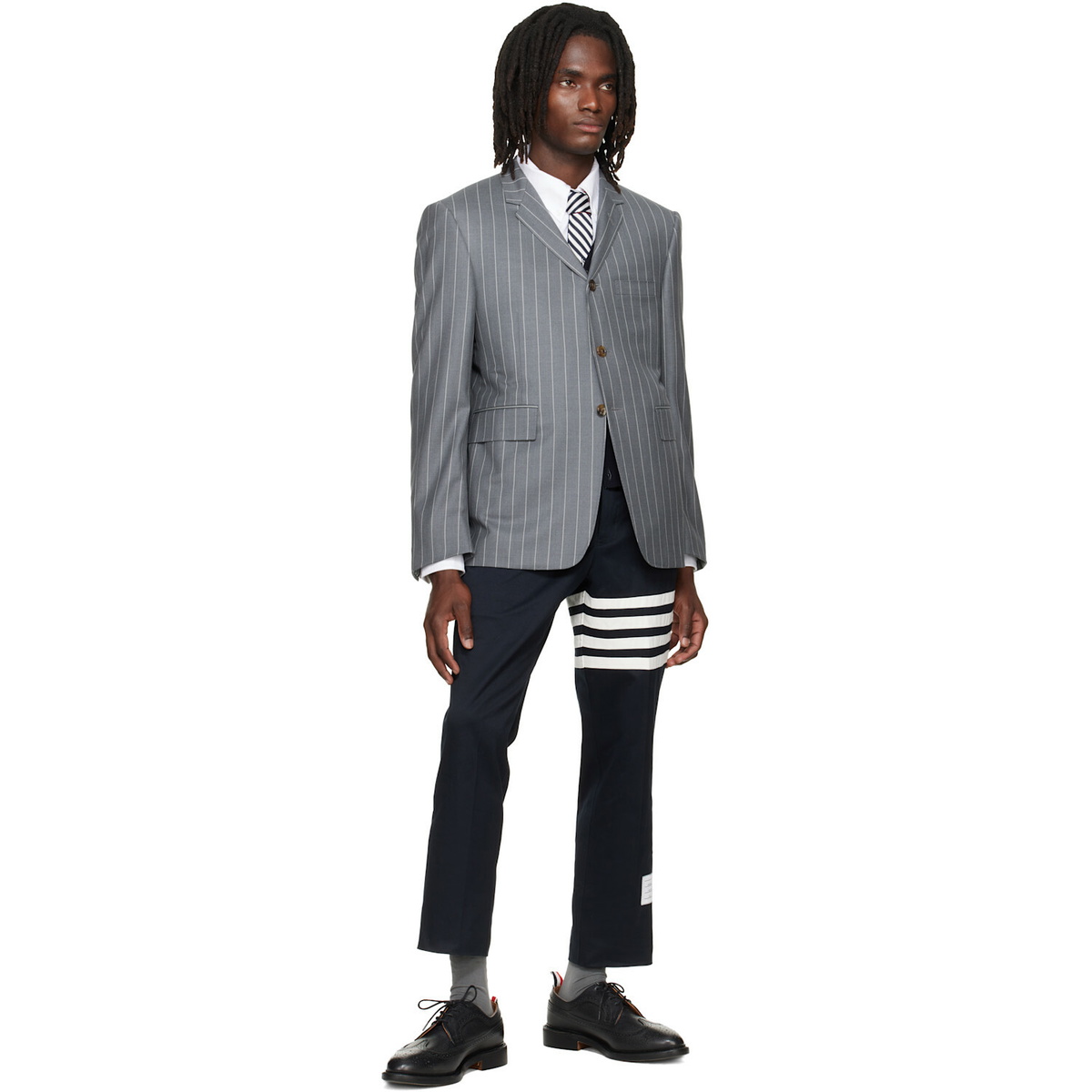 Thom Browne Navy Cotton Twill 4-Bar Unconstructed Trousers